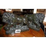 Pair Regency carved serpentine lions bookends or mantle ornaments (one broken and glued)