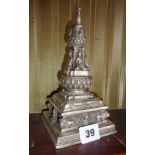 A Tibetan white metal Buddhist shrine or incense burner with stamp to base, approx 19cm high