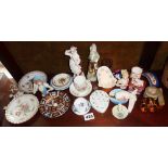 Quantity of small porcelain inc. pincushion dolls, German figurines, miniature plates, cups etc.