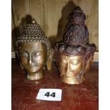 An Indian gilt bronze head of Shiva, and a bronze head of Buddha