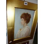 Edwardian oil portrait on board of a lady with a bun hairstyle, unsigned