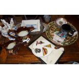 Two Victorian lustre jugs, a Portuguese tin glazed wine jug and other items