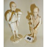 Two 19th c. Japanese carved ivory figures of workmen (A/F)