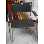 Chrome and black leather elbow chair after a design by Marcel Breuer