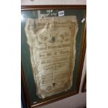 Masonic interest: Framed printed silk "Independent Order of Templars Farewell Presentation Address