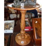 Yew wood wine table on turned centre column