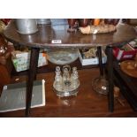 18th c. country oak and beech oval topped occasional table on four legs (probably Welsh)