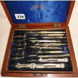 Drawing instruments in mahogany case by Jacklin Bros Ltd. of Leeds & Armley