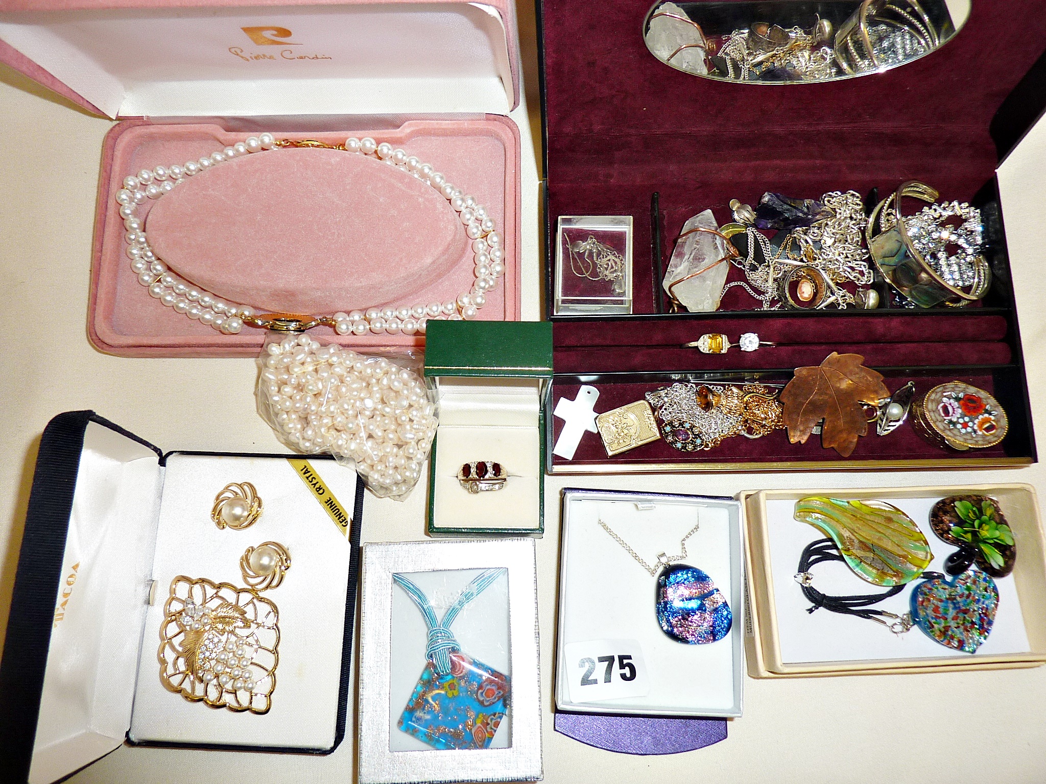 Collection of assorted costume jewellery inc. "Pierre Cardin" pearl necklace (cased), etc.