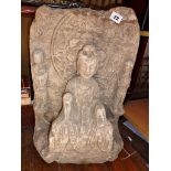 Ancient Chinese Guanyin granite Buddha carving, approx 49cm high