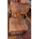 18th c. oak chair with leather seat and back