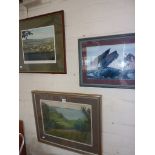 Pastel landscape with Chesil Beach and Portland, signed, and coloured photographs