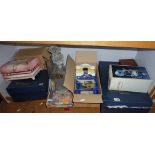 Boxed crystal glassware, a jewellery box, etc.
