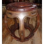 Chinese carved hardwood drum stool, approx 46cm high