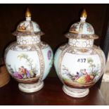 Pair of 19th c. Dresden vases and covers