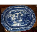 19th c. blue and white transfer lozenge shaped meat platter