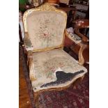 19th c. French giltwood armchair with upholstered seat and back