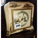 Edwardian mantle clock in chinoiserie case with painted dial having Chinese figure