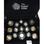 Royal Mint 2013 United Kingdom silver proof set of 15 coins in presentation case and certificate,