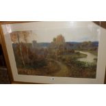 Large watercolour landscape with river and church by John Fullwood (1883-1931), R.B.A. signed