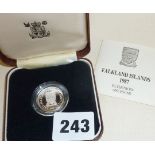 Royal Mint Silver Proof Falkland Islands 1987 one pound coin