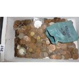 Shoe box of old copper and other British coins
