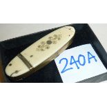 Rare early 19th c. silver inlaid ivory and brass penknife with integral toothpick case