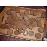 Large collection of round tins with numbered brass plaques used as cash pay tins for railway
