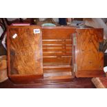 Victorian walnut stationery box with two sloping doors enclosing fitted interior above single