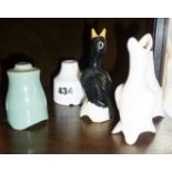 Five assorted old ceramic pie funnels, inc. two birds