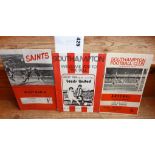 Three football programmes for Southampton Football Club matches, dating 1968, and 1973