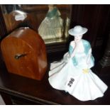 Coalport china figurine "Hayley", and a contemporary wood mantle clock stamped "Dansel"