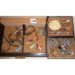 Jewellery box containing assorted costume jewellery