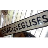 Old French enamel road sign for "Lussac les Eglises"