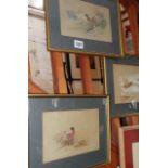 Three watercolour paintings of pheasants and grouse by James Stinton, ex Royal Worcester artist