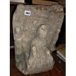 Ancient Chinese Guanyin granite Buddha carving, approx 49cm high