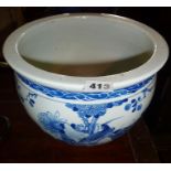 19th c. Chinese porcelain blue and white jardiniere with bird decoration, approx 22cm high