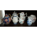 18th c. Chinese porcelain assorted tea pots and jugs (7) A/F