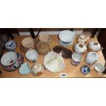 Shelf of Japanese and oriental porcelain items, some 19th c.