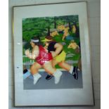 Large Beryl Cook colour silkscreen print "Women Running", signed & numbered A/P VII / XXVII,