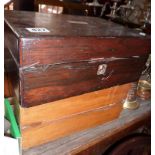 Victorian rosewood jewellery box and a mahogany writing slope