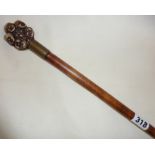 Chinese walking cane with grotesque figural netsuke handle