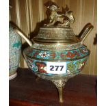 Chinese cloisonne censer and cover with Foo dog finial