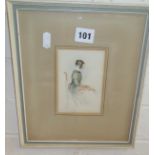 Small Victorian watercolour sketch of a seated lady