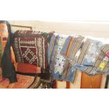 Belouch salt bag, and four Oriental woven silk & cotton tapestry wall hangings (dowry pieces)