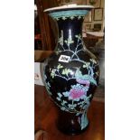 19th c. Chinese porcelain Famille Noir baluster vase decorated with birds and blossom, some chips to