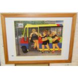 Beryl Cook colour print "Bus Stop", signed in pencil