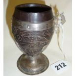 18th c. silver mounted carved coconut goblet or cup A/F