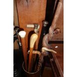 Walking stick collection, inc. two silver topped canes, three horn handled and others (10)