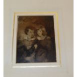 18th c. monochrome oil sketch on paper of two children with dog